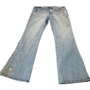 Akademiks Jeans Mens 34 Light Wash Gold Sequin Embellished Bootcut Denim